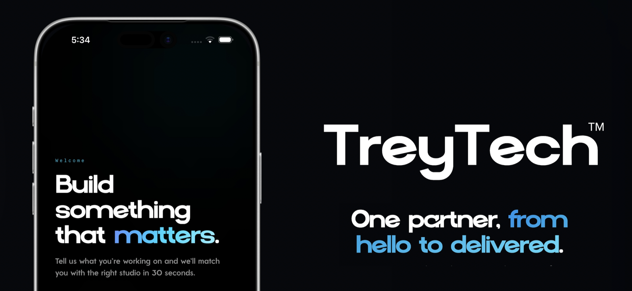 TreyTech app welcome screen shown on iPhone 17 Pro Max